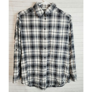 Alice + Olivia Black White Plaid Button Up Shirt w Leather Tie Details sz Medium